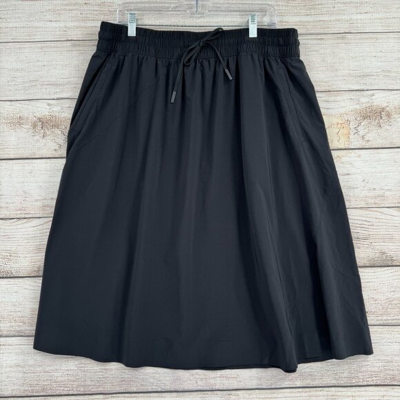 Athleta Arrival Drawstring Midi‎ Skirt Women's 22 Black Travel Stretch - Picture 1 of 12